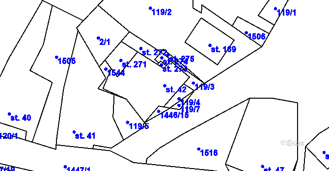 Parcela st. 42 v KÚ Kozlov u Jihlavy, Katastrální mapa