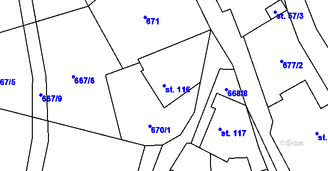 Parcela st. 116 v KÚ Kozlov u Jihlavy, Katastrální mapa