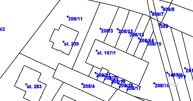 Parcela st. 167/1 v KÚ Kozlov u Jihlavy, Katastrální mapa
