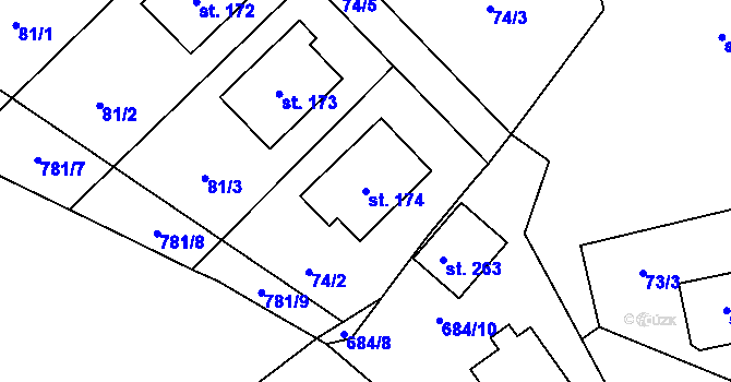 Parcela st. 174 v KÚ Kozlov u Jihlavy, Katastrální mapa
