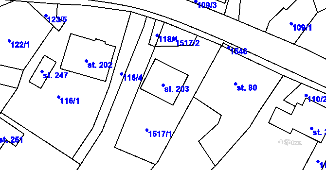 Parcela st. 203 v KÚ Kozlov u Jihlavy, Katastrální mapa