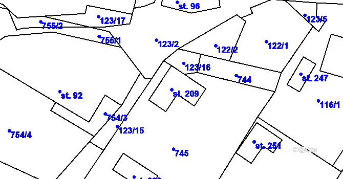 Parcela st. 209 v KÚ Kozlov u Jihlavy, Katastrální mapa