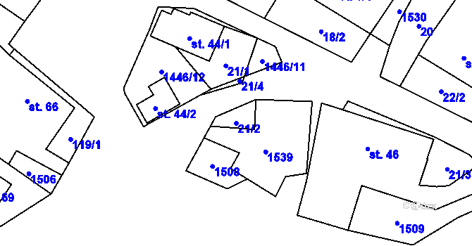 Parcela st. 21/2 v KÚ Kozlov u Jihlavy, Katastrální mapa