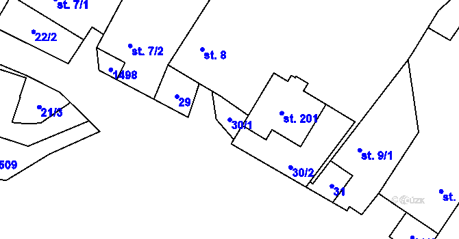 Parcela st. 30/1 v KÚ Kozlov u Jihlavy, Katastrální mapa