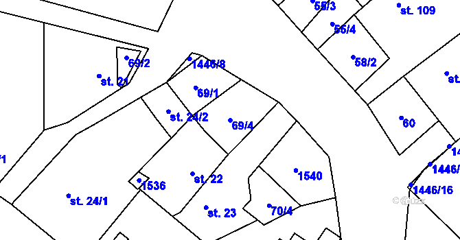 Parcela st. 69/4 v KÚ Kozlov u Jihlavy, Katastrální mapa