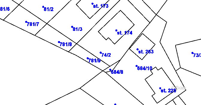 Parcela st. 74/2 v KÚ Kozlov u Jihlavy, Katastrální mapa