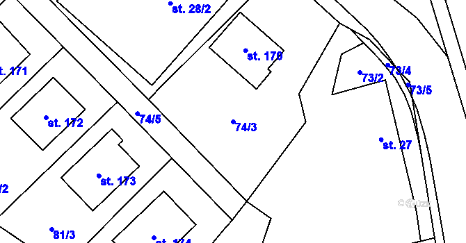 Parcela st. 74/3 v KÚ Kozlov u Jihlavy, Katastrální mapa