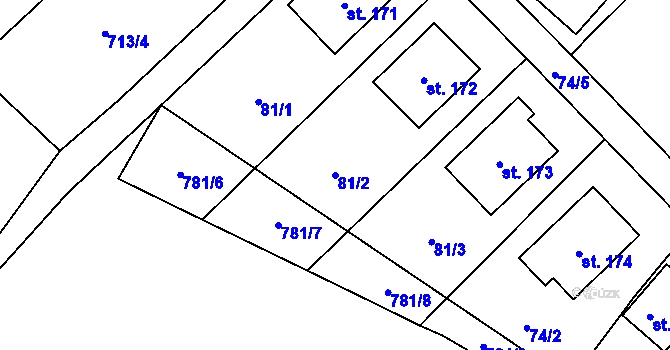 Parcela st. 81/2 v KÚ Kozlov u Jihlavy, Katastrální mapa