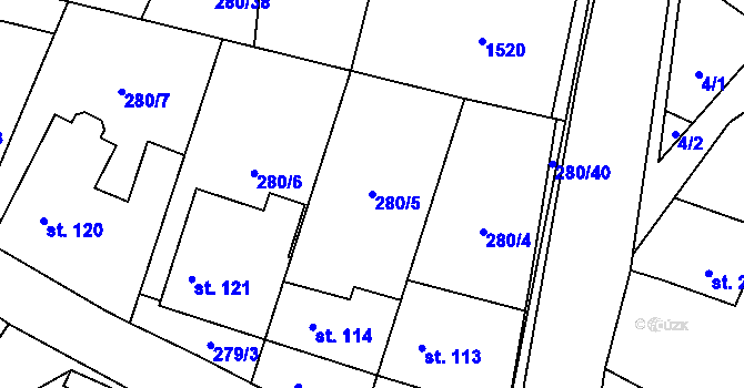 Parcela st. 280/5 v KÚ Kozlov u Jihlavy, Katastrální mapa