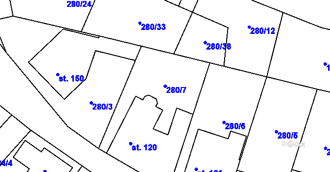 Parcela st. 280/7 v KÚ Kozlov u Jihlavy, Katastrální mapa