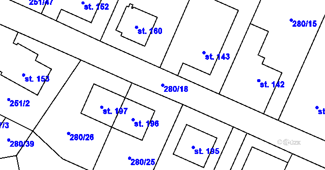 Parcela st. 280/18 v KÚ Kozlov u Jihlavy, Katastrální mapa
