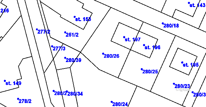 Parcela st. 280/26 v KÚ Kozlov u Jihlavy, Katastrální mapa