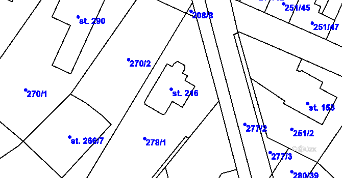 Parcela st. 216 v KÚ Kozlov u Jihlavy, Katastrální mapa