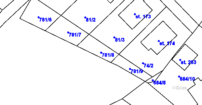 Parcela st. 781/8 v KÚ Kozlov u Jihlavy, Katastrální mapa