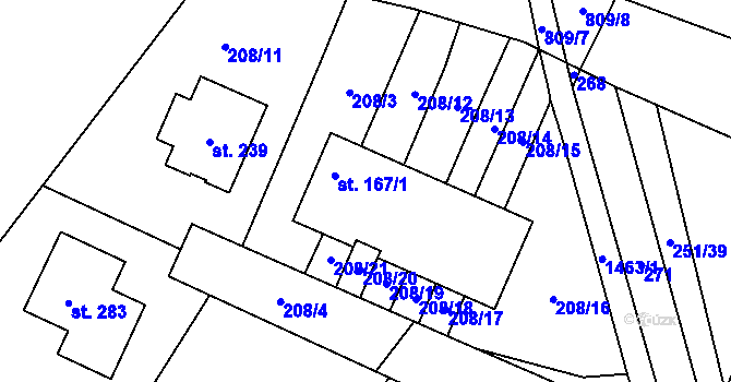 Parcela st. 167/3 v KÚ Kozlov u Jihlavy, Katastrální mapa