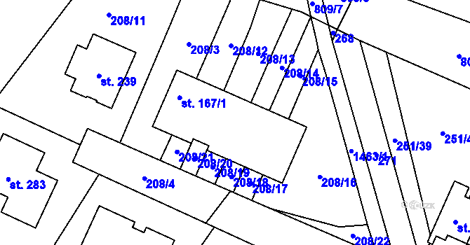 Parcela st. 167/5 v KÚ Kozlov u Jihlavy, Katastrální mapa