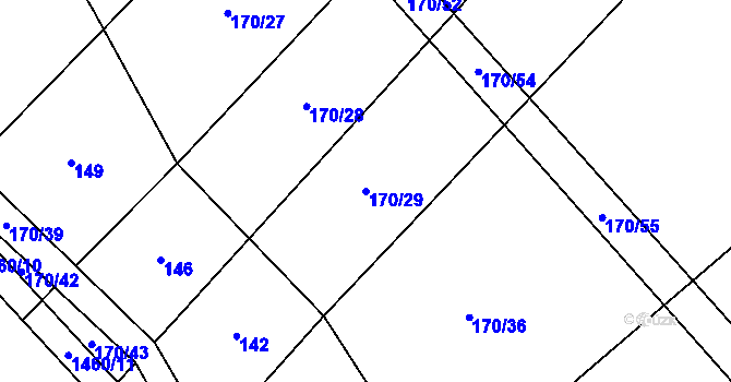 Parcela st. 170/29 v KÚ Kozlov u Jihlavy, Katastrální mapa