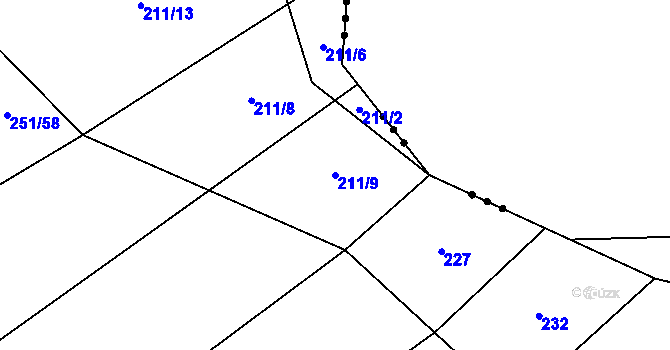 Parcela st. 211/9 v KÚ Kozlov u Jihlavy, Katastrální mapa