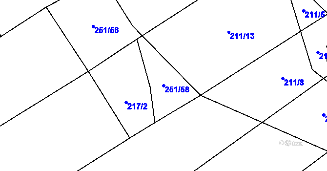 Parcela st. 251/58 v KÚ Kozlov u Jihlavy, Katastrální mapa