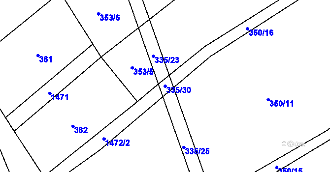 Parcela st. 335/30 v KÚ Kozlov u Jihlavy, Katastrální mapa