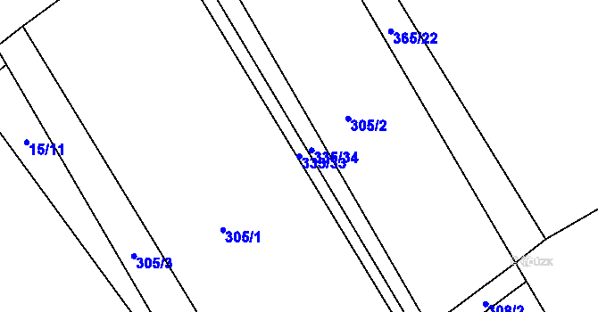 Parcela st. 335/33 v KÚ Kozlov u Jihlavy, Katastrální mapa