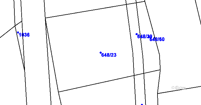 Parcela st. 648/23 v KÚ Kozlov u Jihlavy, Katastrální mapa