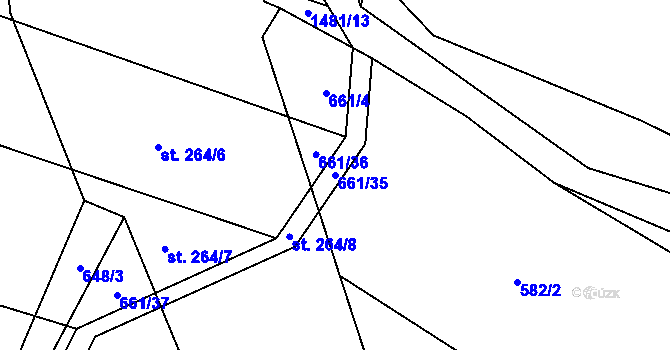 Parcela st. 661/35 v KÚ Kozlov u Jihlavy, Katastrální mapa
