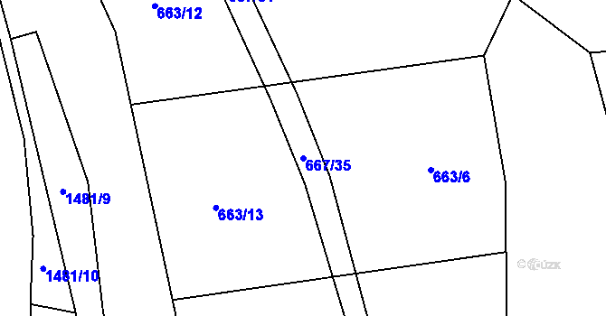 Parcela st. 667/35 v KÚ Kozlov u Jihlavy, Katastrální mapa