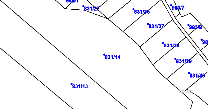 Parcela st. 831/14 v KÚ Kozlov u Jihlavy, Katastrální mapa