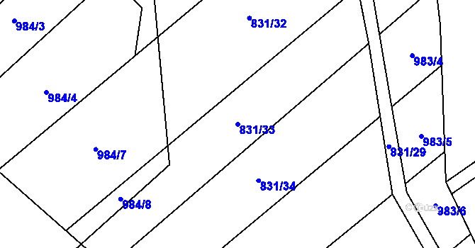 Parcela st. 831/33 v KÚ Kozlov u Jihlavy, Katastrální mapa