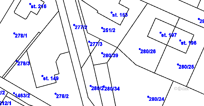 Parcela st. 280/39 v KÚ Kozlov u Jihlavy, Katastrální mapa