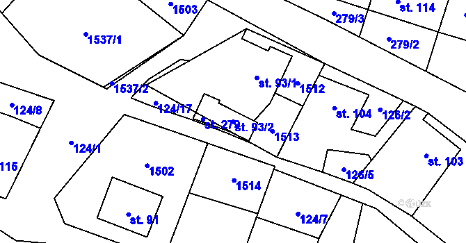 Parcela st. 93/2 v KÚ Kozlov u Jihlavy, Katastrální mapa