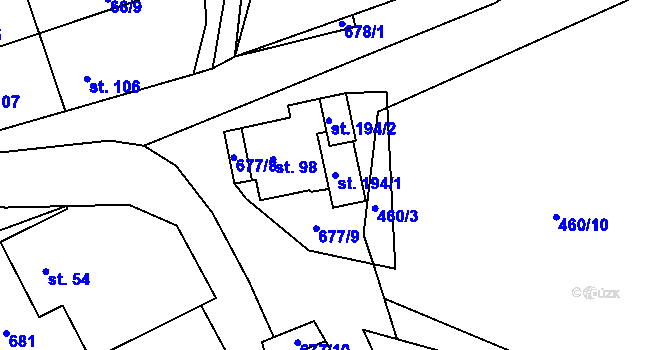 Parcela st. 194/1 v KÚ Kozlov u Jihlavy, Katastrální mapa