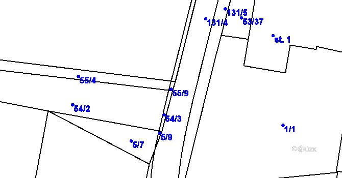 Parcela st. 55/9 v KÚ Rytířsko, Katastrální mapa