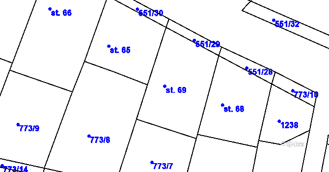 Parcela st. 69 v KÚ Kozlovice u Nepomuka, Katastrální mapa