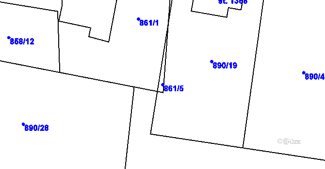 Parcela st. 861/5 v KÚ Kozlovice, Katastrální mapa