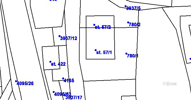 Parcela st. 57/1 v KÚ Kozlovice, Katastrální mapa