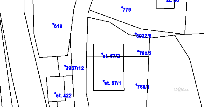 Parcela st. 57/2 v KÚ Kozlovice, Katastrální mapa