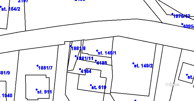 Parcela st. 149/1 v KÚ Kozlovice, Katastrální mapa