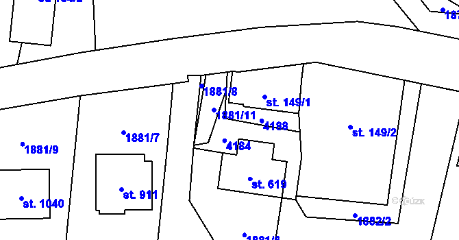 Parcela st. 149/4 v KÚ Kozlovice, Katastrální mapa
