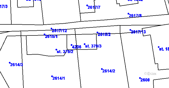 Parcela st. 379/3 v KÚ Kozlovice, Katastrální mapa