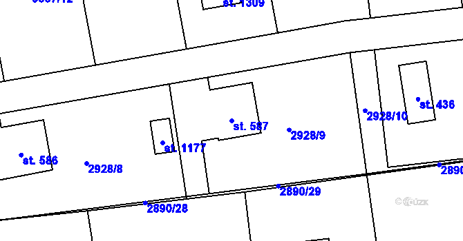 Parcela st. 587 v KÚ Kozlovice, Katastrální mapa