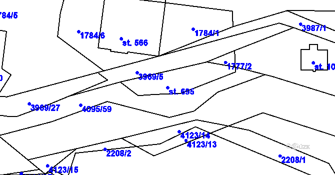 Parcela st. 695 v KÚ Kozlovice, Katastrální mapa