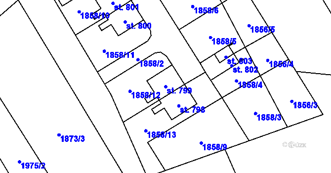 Parcela st. 799 v KÚ Kozlovice, Katastrální mapa