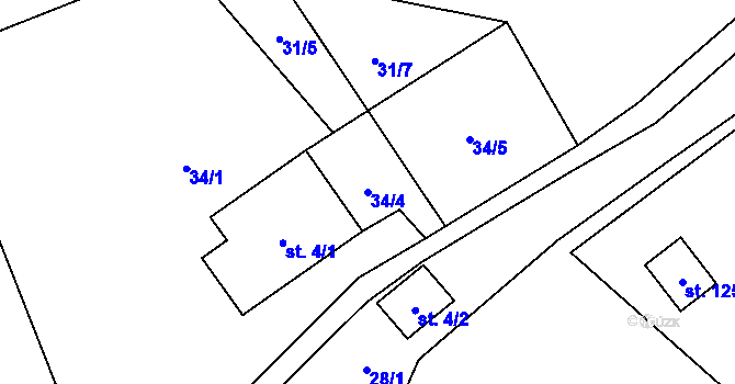Parcela st. 34/4 v KÚ Kozlovice, Katastrální mapa