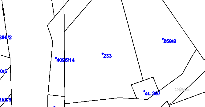 Parcela st. 233 v KÚ Kozlovice, Katastrální mapa