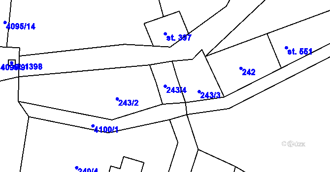 Parcela st. 243/4 v KÚ Kozlovice, Katastrální mapa
