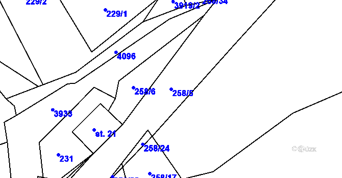 Parcela st. 258/5 v KÚ Kozlovice, Katastrální mapa
