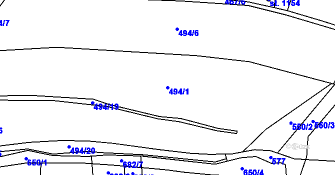 Parcela st. 494/1 v KÚ Kozlovice, Katastrální mapa