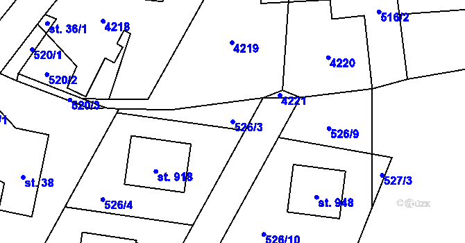 Parcela st. 526/3 v KÚ Kozlovice, Katastrální mapa
